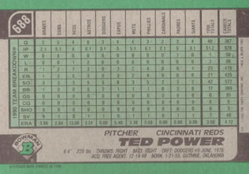 Ted Power  baseball card collectible - Main Image 2