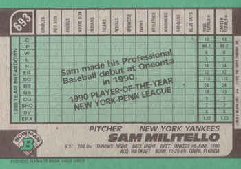 Sam Militello  baseball card collectible - Main Image 2