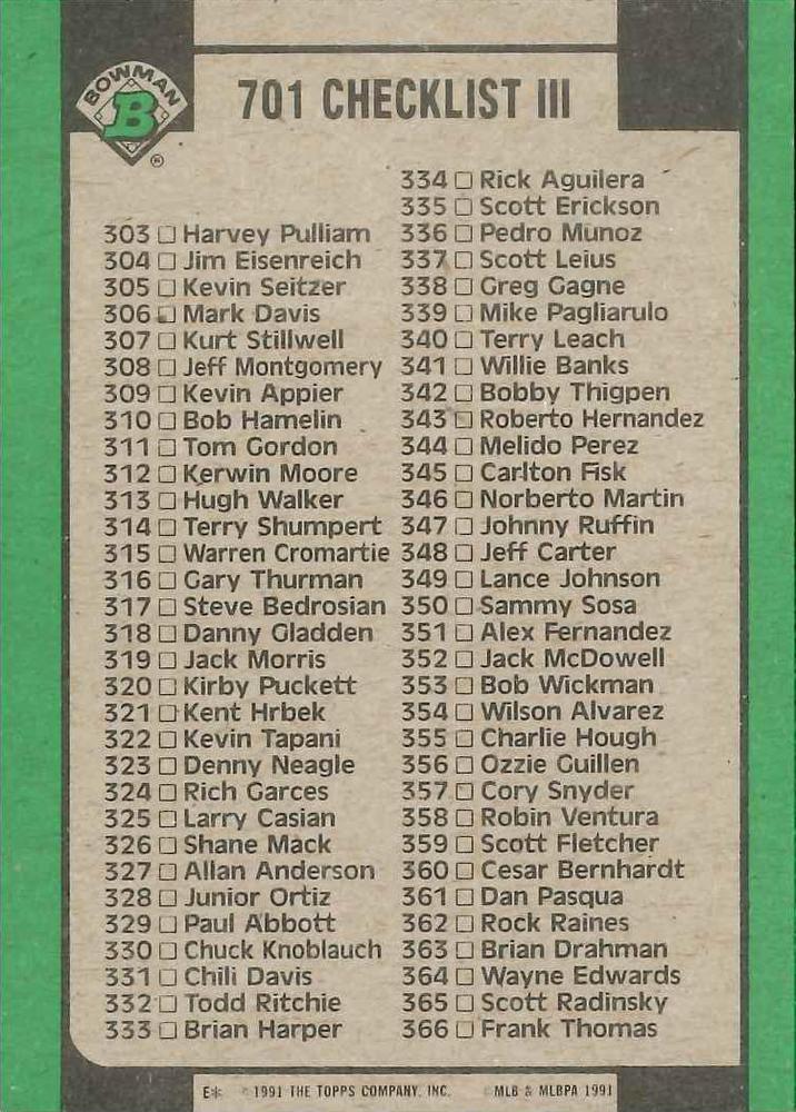 Checklist III: 245-366  baseball card collectible - Main Image 2