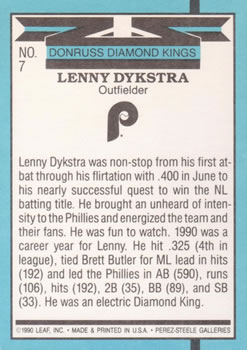 Len Dykstra  baseball card collectible - Main Image 2