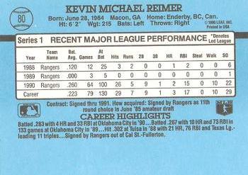 Kevin Reimer  baseball card collectible - Main Image 2