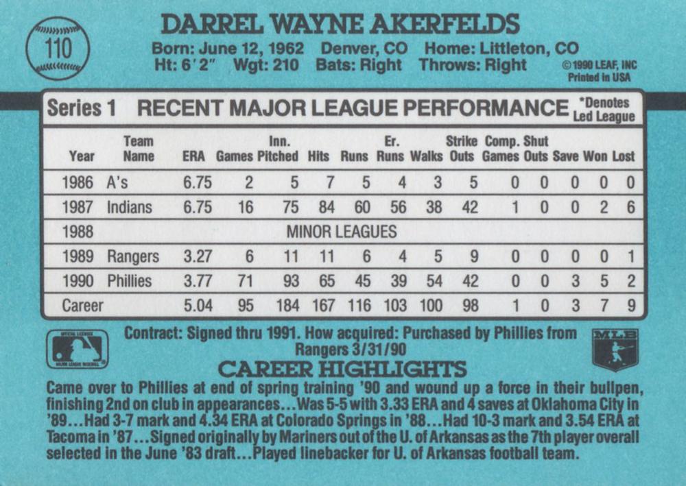 Darrel Akerfelds  baseball card collectible - Main Image 2