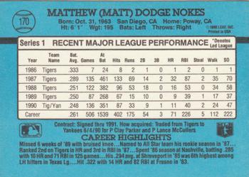 Matt Nokes  baseball card collectible - Main Image 2