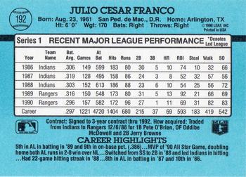 Julio Franco  baseball card collectible - Main Image 2