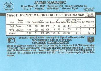 Jaime Navarro  baseball card collectible - Main Image 2
