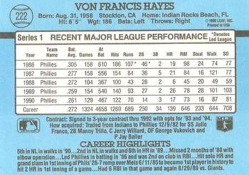 Von Hayes  baseball card collectible - Main Image 2