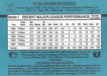 Von Hayes  baseball card collectible - Main Image 2
