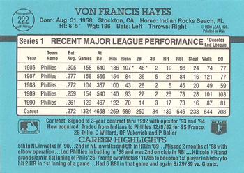 Von Hayes  baseball card collectible - Main Image 2