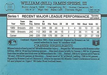 Bill Spiers  baseball card collectible - Main Image 2
