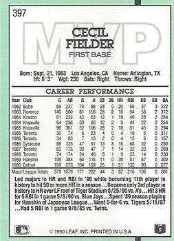 Cecil Fielder  baseball card collectible - Main Image 2