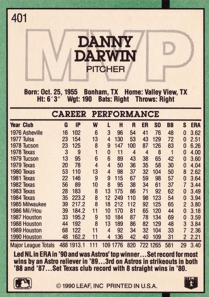 Danny Darwin  baseball card collectible - Main Image 2