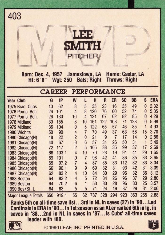 Lee Smith  baseball card collectible - Main Image 2