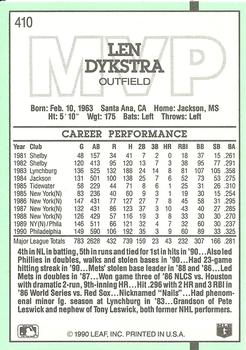Len Dykstra  baseball card collectible - Main Image 2