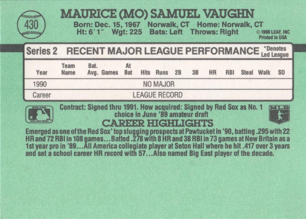 Mo Vaughn  baseball card collectible - Main Image 2