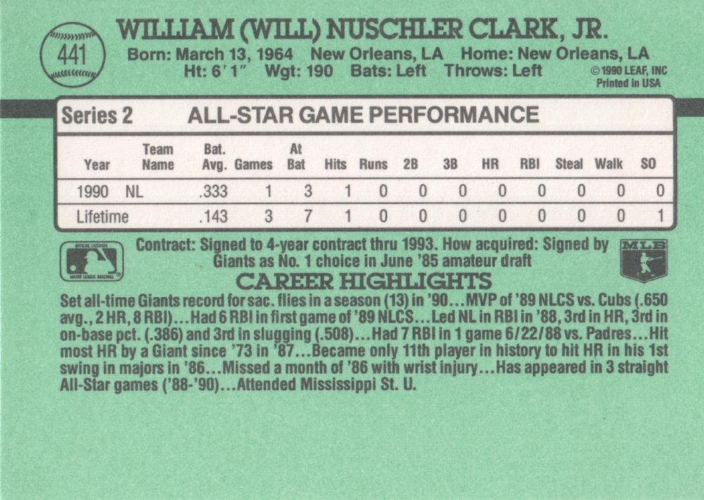 Will Clark  baseball card collectible - Main Image 2