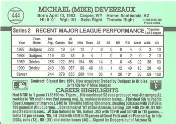 Mike Devereaux  baseball card collectible - Main Image 2