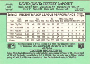 Dave LaPoint  baseball card collectible - Main Image 2