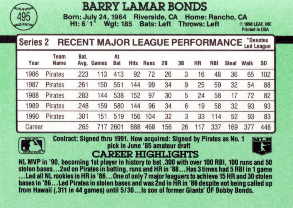 Barry Bonds  baseball card collectible - Main Image 2