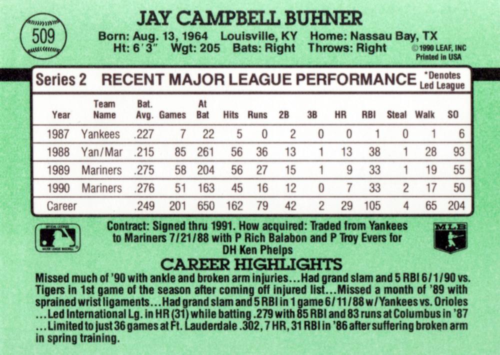 Jay Buhner  baseball card collectible - Main Image 2