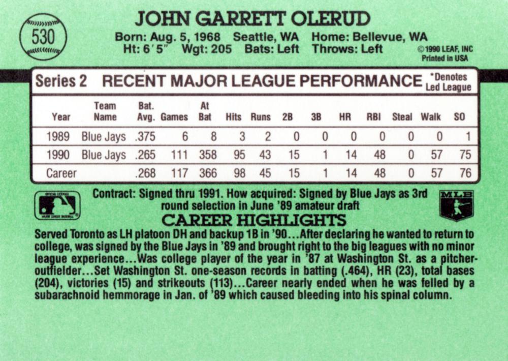 John Olerud  baseball card collectible - Main Image 2