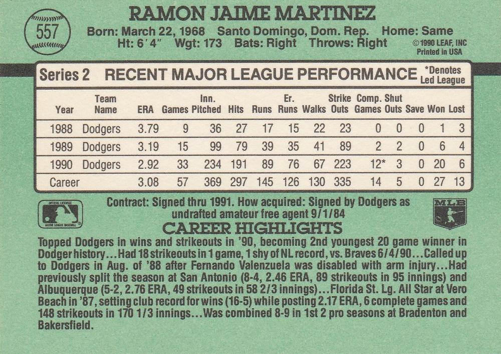 Ramon Martinez  baseball card collectible - Main Image 2