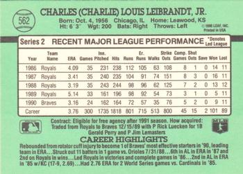Charlie Leibrandt  baseball card collectible - Main Image 2