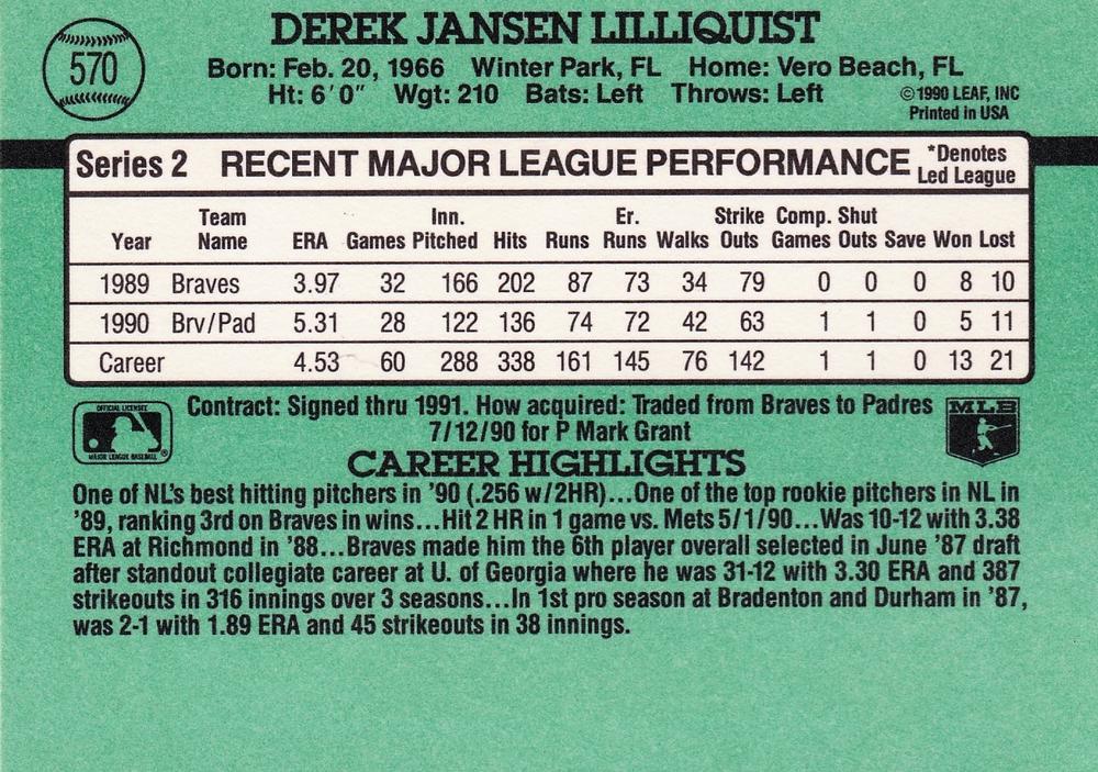 Derek Lilliquist  baseball card collectible - Main Image 2