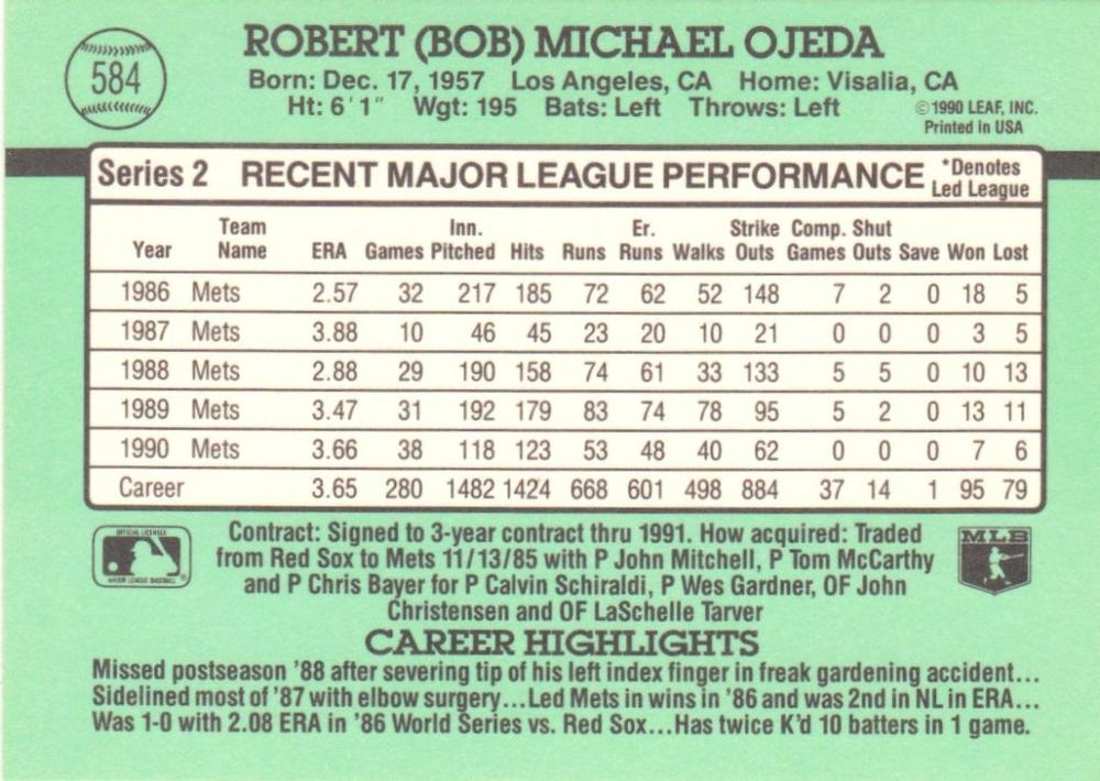 Bob Ojeda  baseball card collectible - Main Image 2