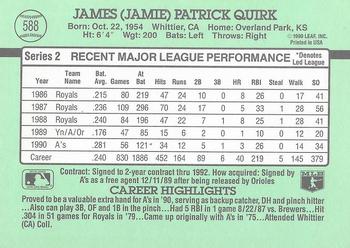 Jamie Quirk  baseball card collectible - Main Image 2