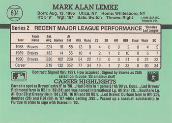 Mark Lemke  baseball card collectible - Main Image 2