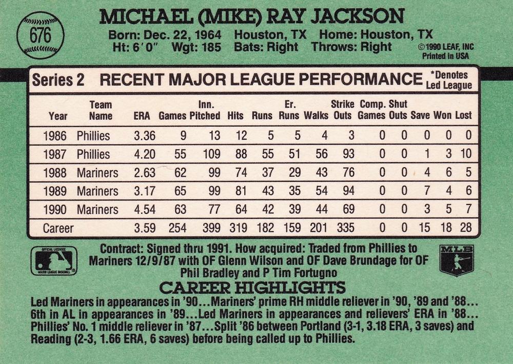 Mike Jackson  baseball card collectible - Main Image 2