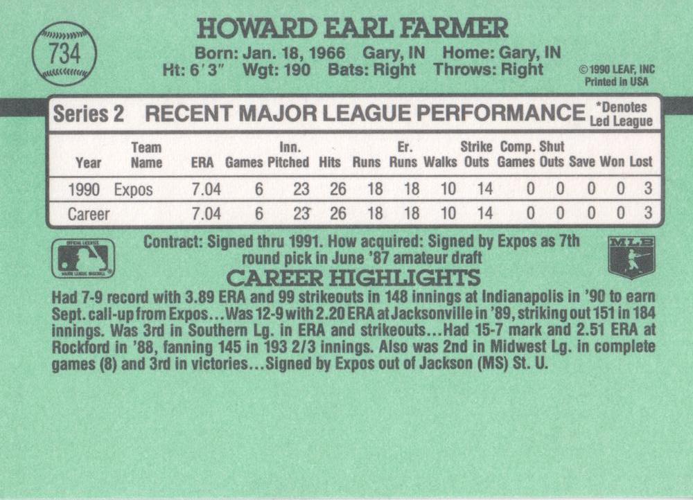 Howard Farmer  baseball card collectible - Main Image 2