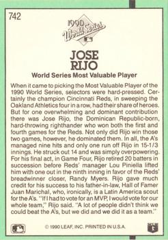 Jose Rijo  baseball card collectible - Main Image 2