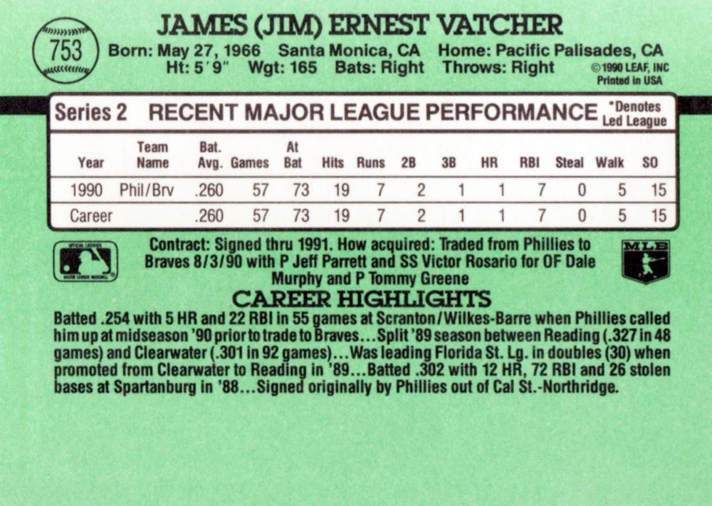 Jim Vatcher  baseball card collectible - Main Image 2