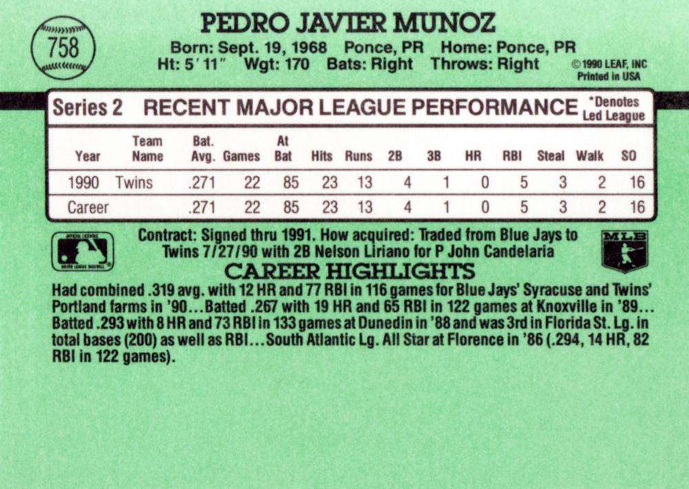 Pedro Munoz  baseball card collectible - Main Image 2