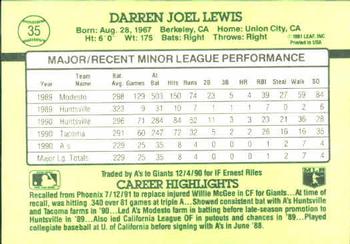 Darren Lewis  baseball card collectible - Main Image 2
