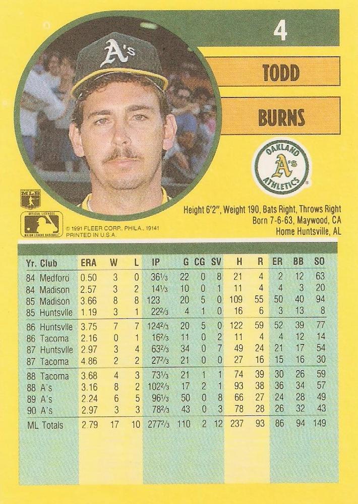 Todd Burns  baseball card collectible - Main Image 2