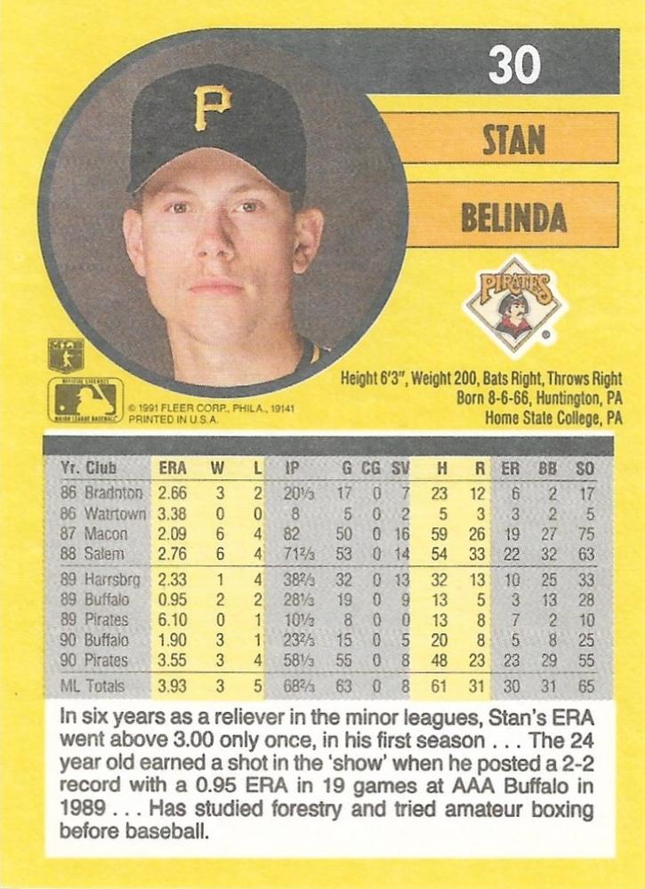 Stan Belinda  baseball card collectible - Main Image 2