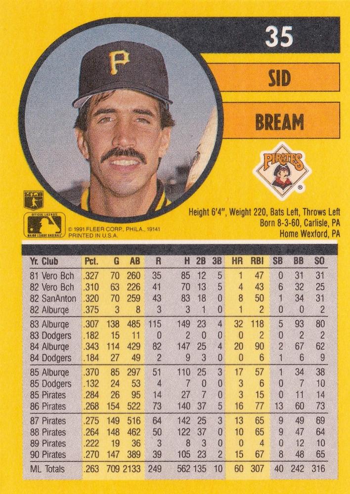 Sid Bream  baseball card collectible - Main Image 2