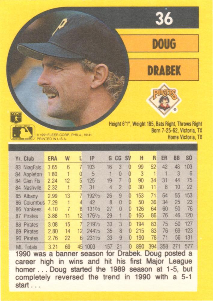 Doug Drabek  baseball card collectible - Main Image 2
