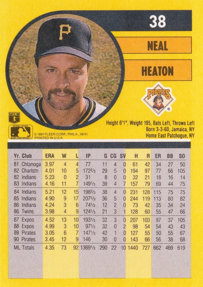 Neal Heaton  baseball card collectible - Main Image 2