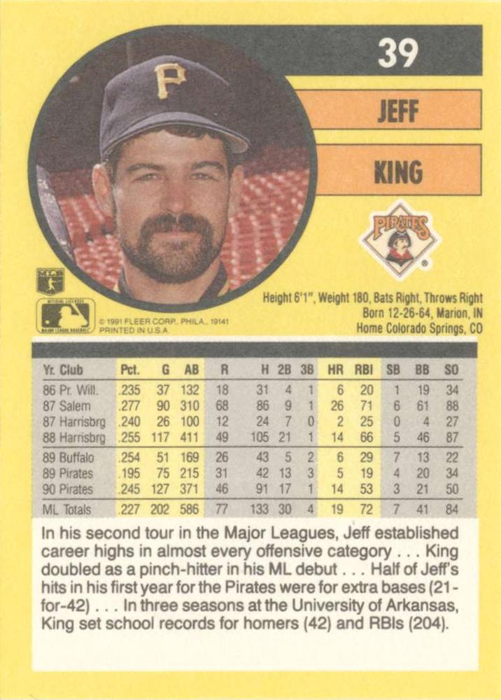 Jeff King  baseball card collectible - Main Image 2