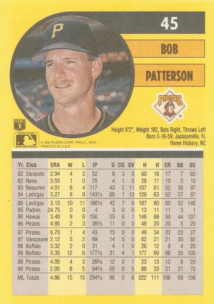 Bob Patterson  baseball card collectible - Main Image 2