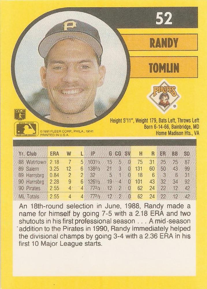 Randy Tomlin  baseball card collectible - Main Image 2