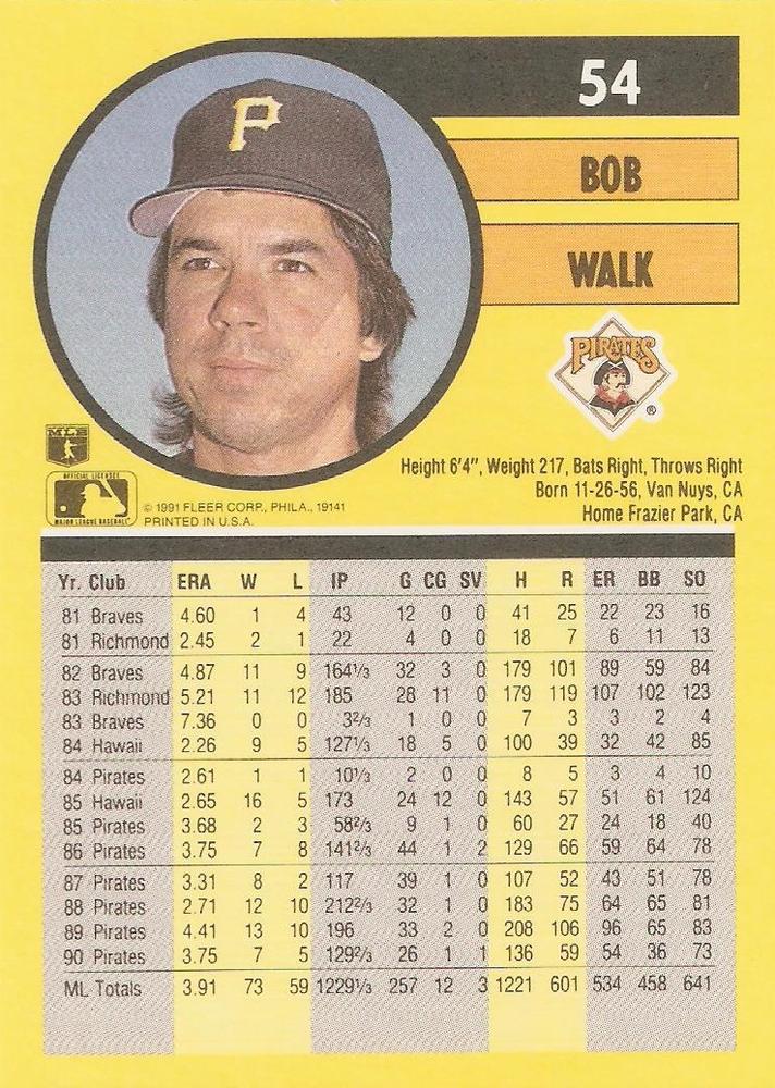 Bob Walk  baseball card collectible - Main Image 2