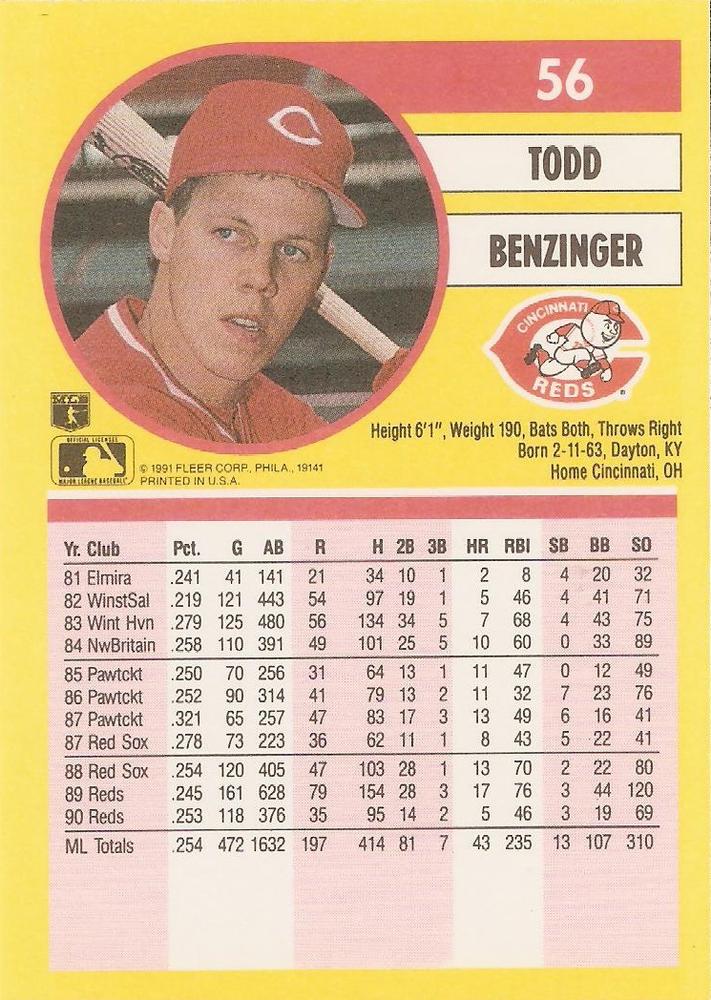 Todd Benzinger  baseball card collectible - Main Image 2