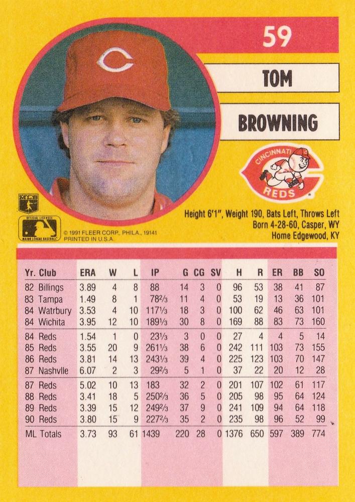Tom Browning  baseball card collectible - Main Image 2