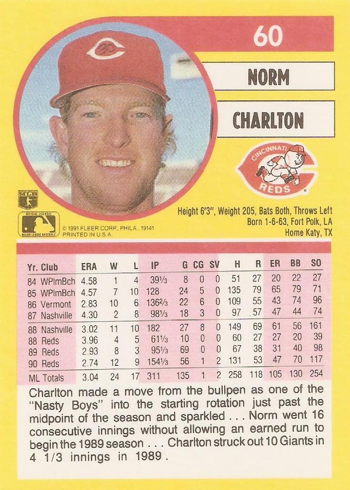 Norm Charlton  baseball card collectible - Main Image 2