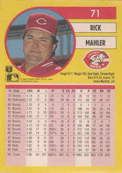 Rick Mahler  baseball card collectible - Main Image 2