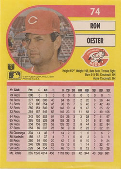 Ron Oester  baseball card collectible - Main Image 2